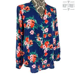 PLEIONE Blouse Anthropologie LS V Neck Flowy Floral Top S